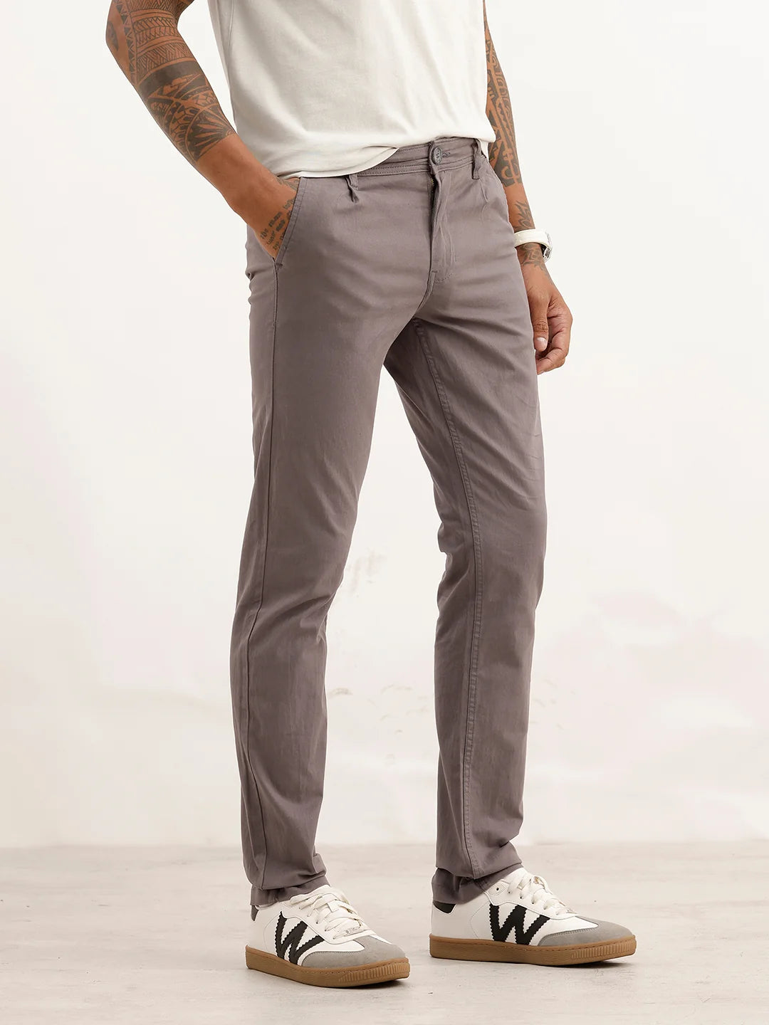 Classic Solid Straight Fit Trousers | Dark Grey