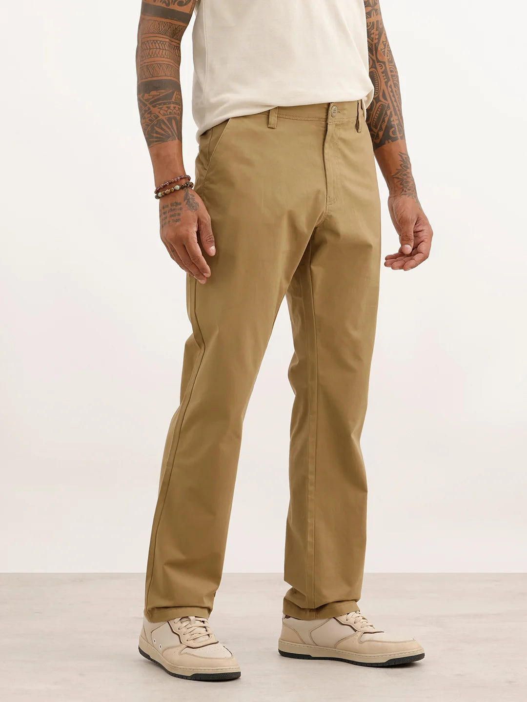 Solid Straight Fit Trousers | Khaki