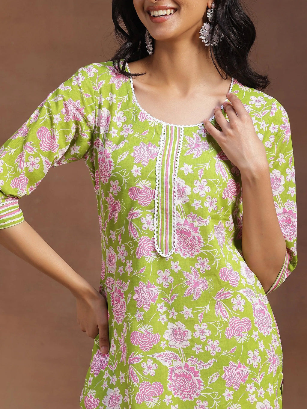 Libas Green Printed Cotton Straight Kurta