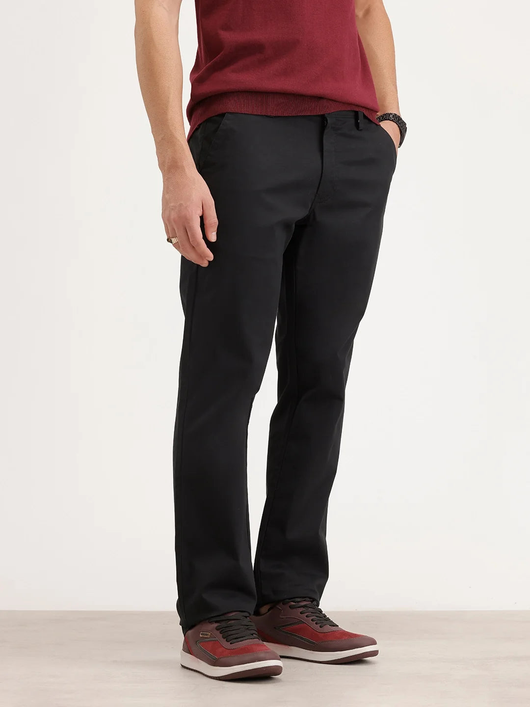 Solid Straight Fit Trouser | Black