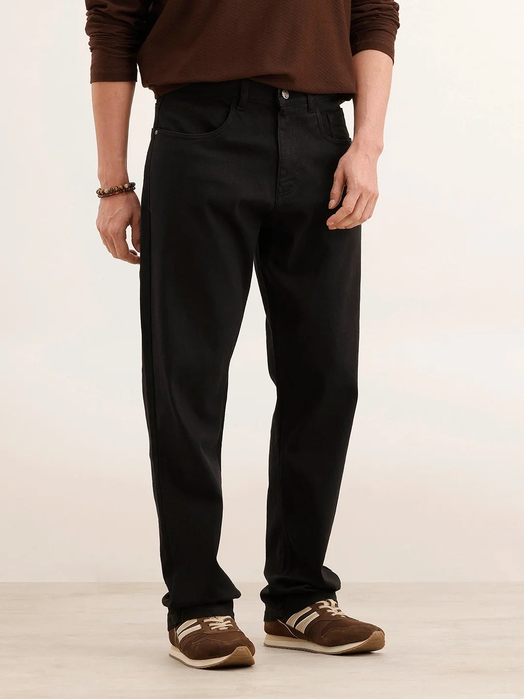 Relaxed Fit Solid Denim Jeans | Black