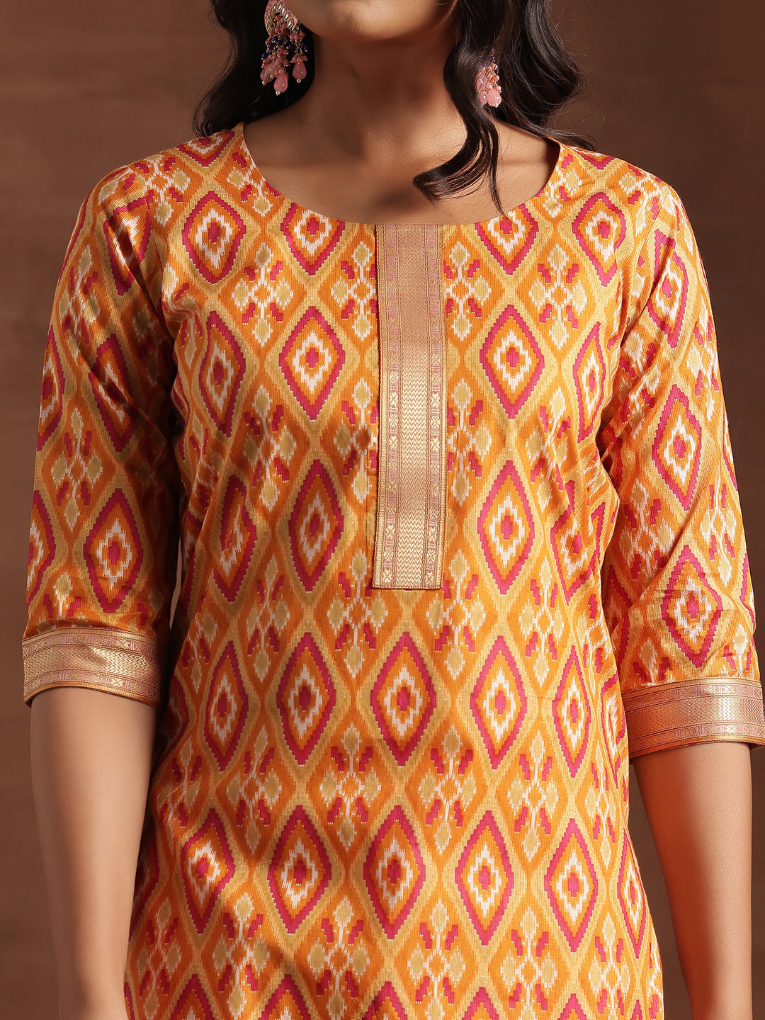 Libas Orange Printed Cotton Straight Suit With Dupatta