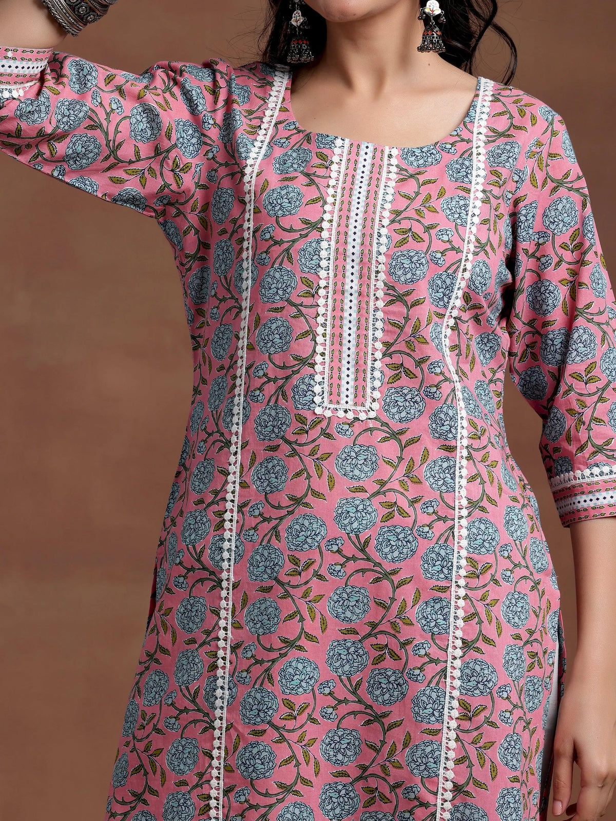 Libas Pink Printed Cotton Straight Kurta