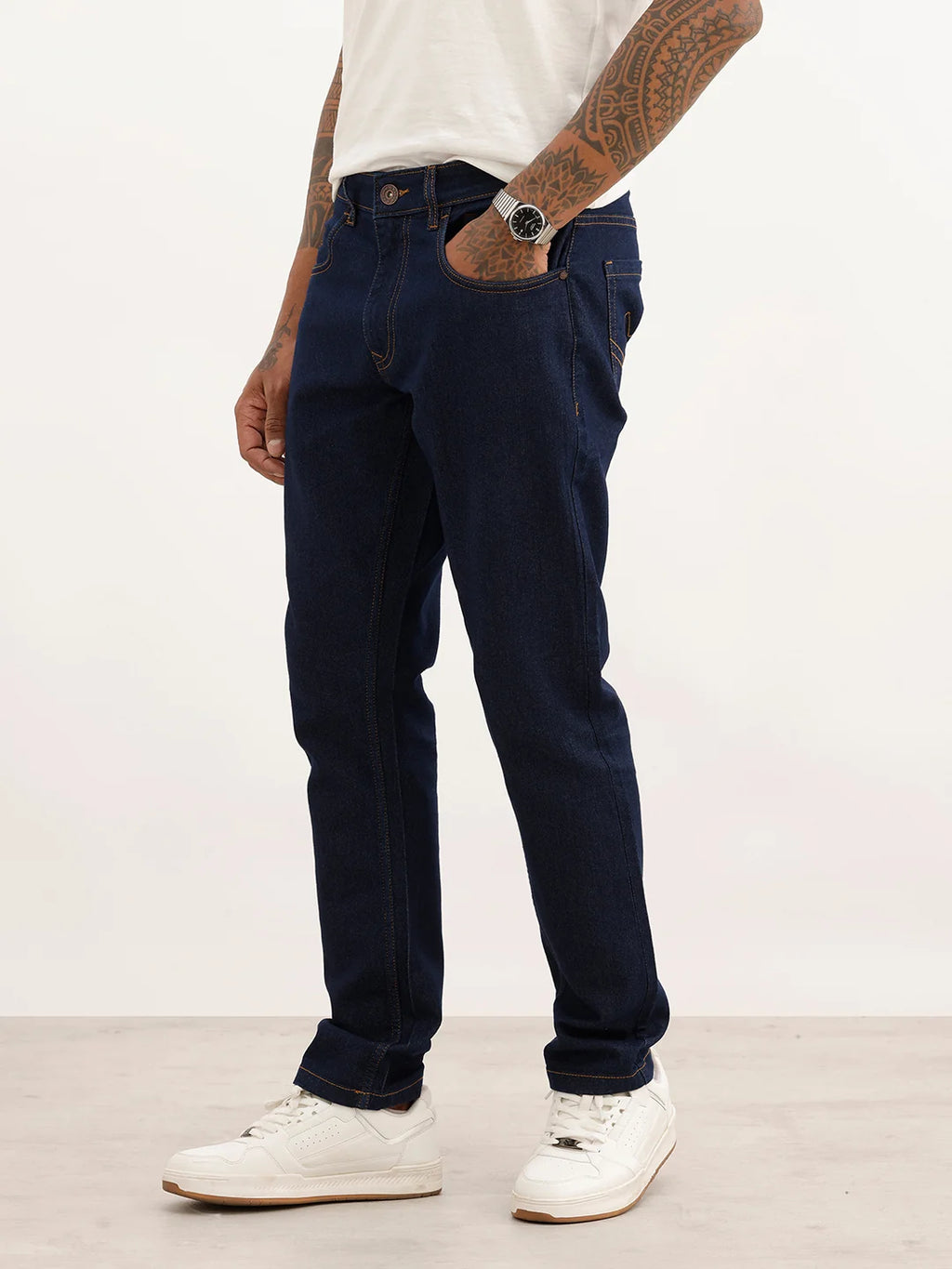 Solid Slim Fit Denim Jeans | Dark Blue