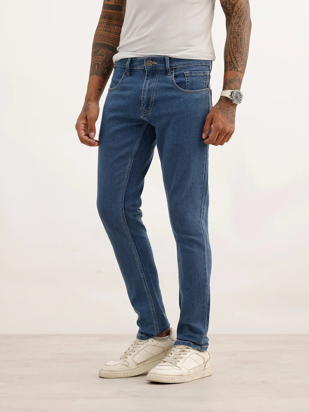 Slim Fit Solid Denim Jeans | Blue
