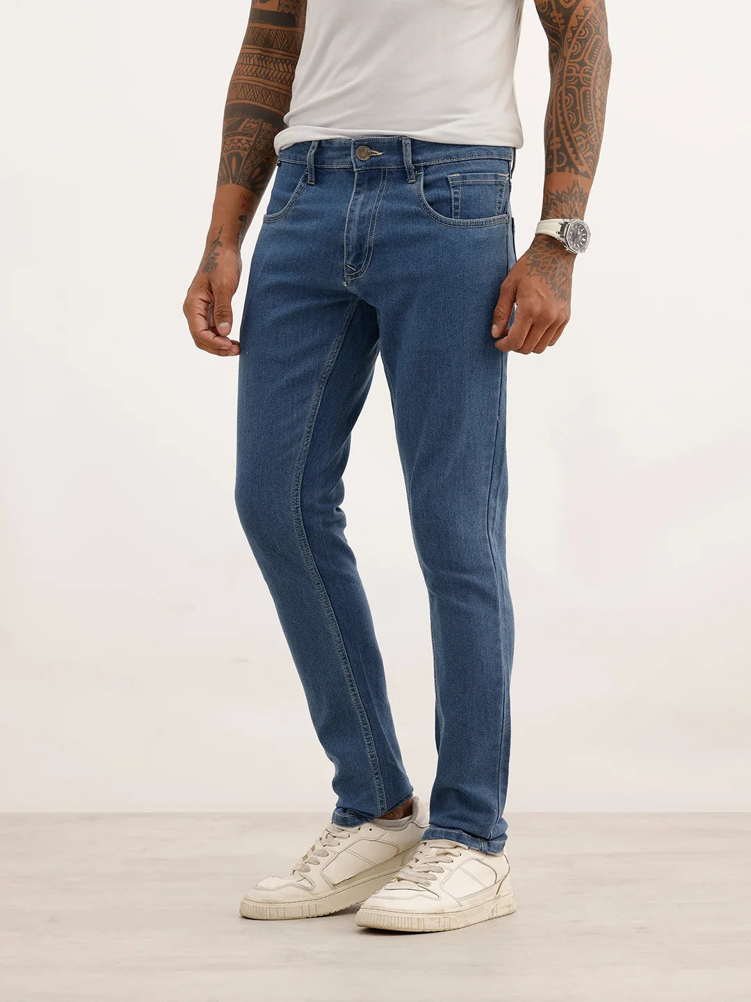 Slim Fit Solid Denim Jeans | Blue