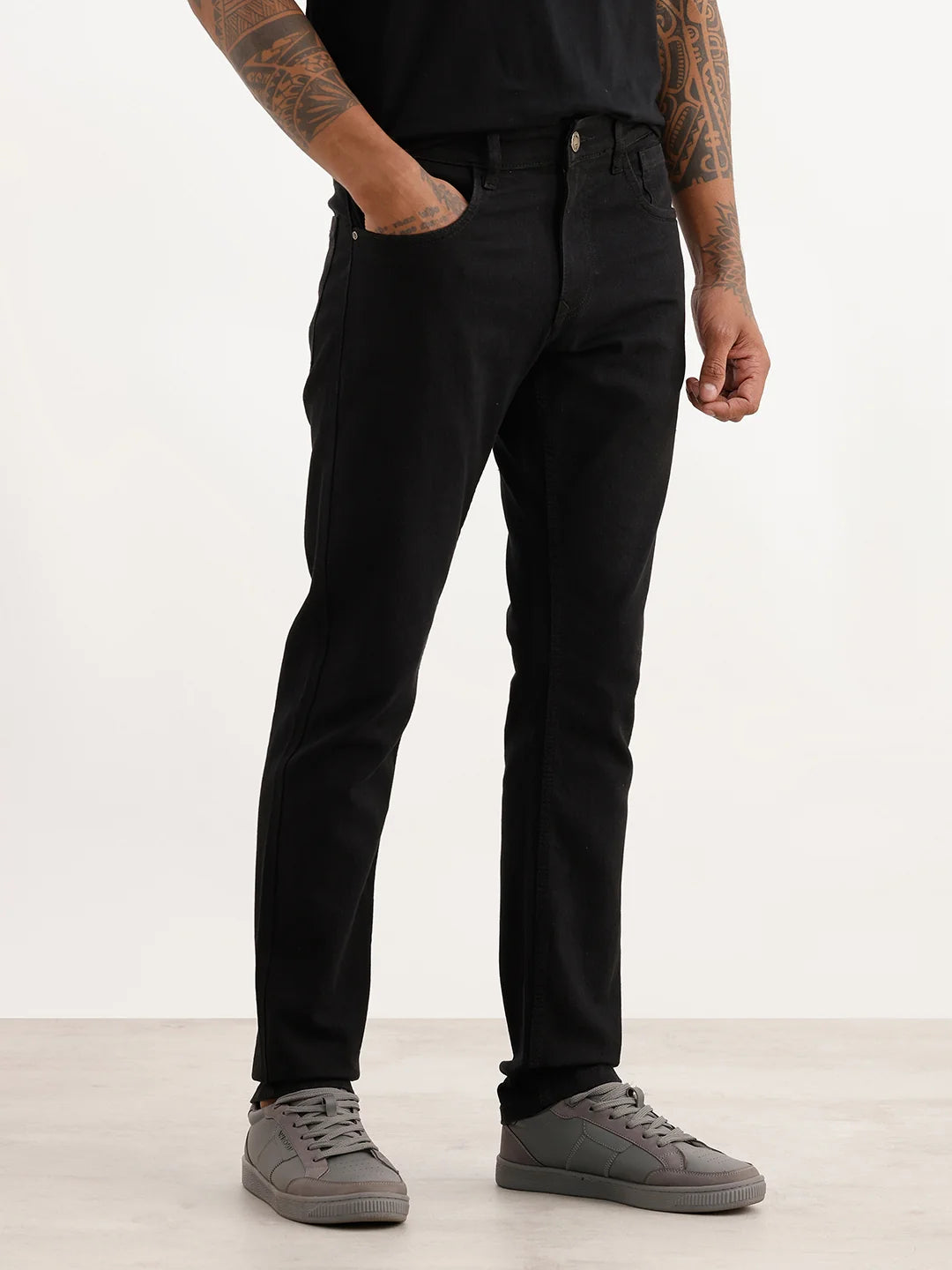 Solid Slim Fit Denim Jeans | Black