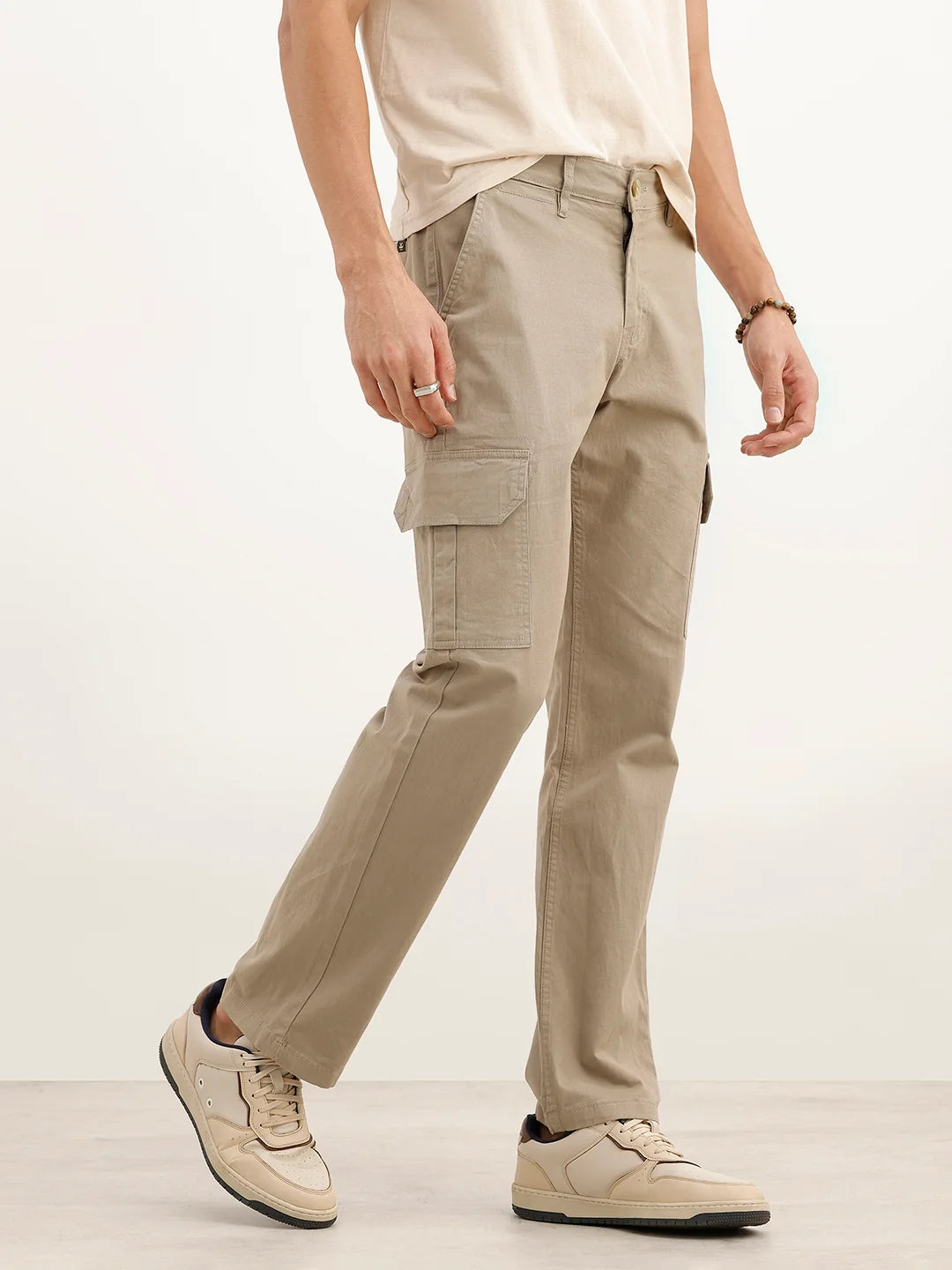 Solid Straight Fit Utility Trouser | Beige