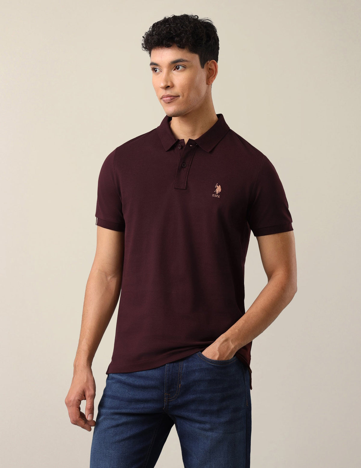 Brand Embroidered Slim Fit Polo Shirt USP0