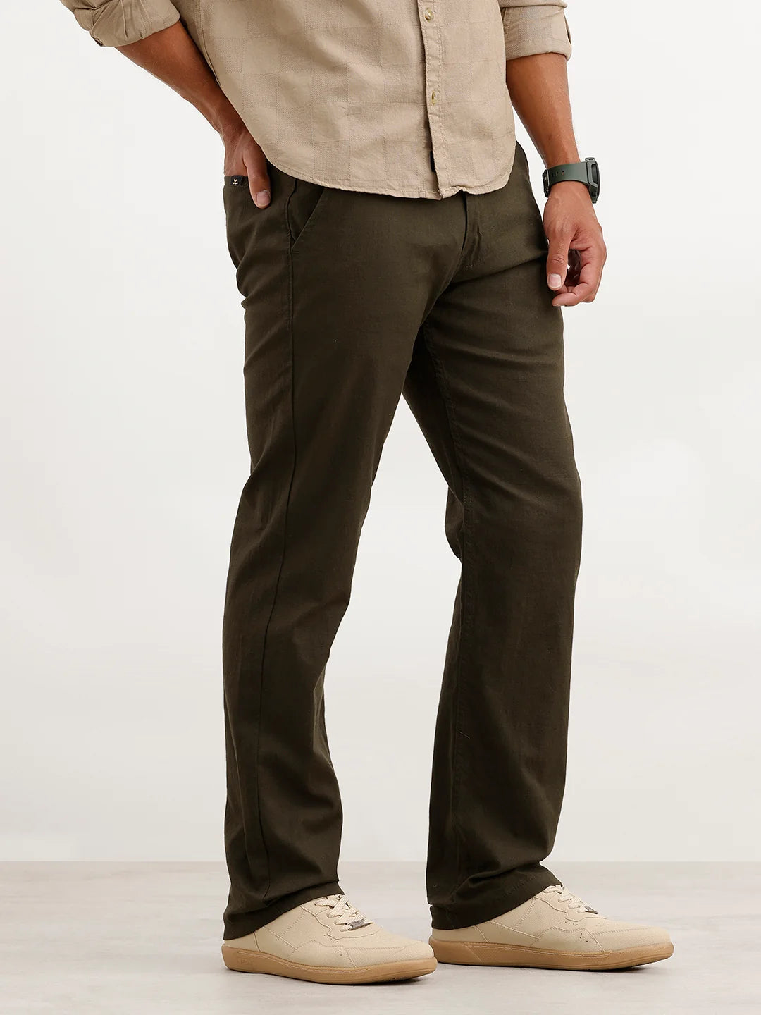 Solid Straight Fit Trouser | Olive