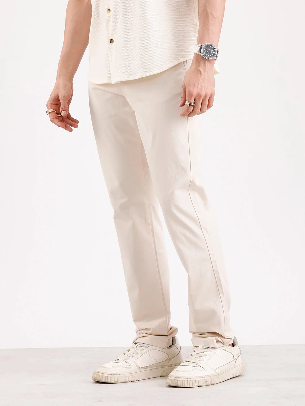 Solid Slim Fit Trouser | Cream