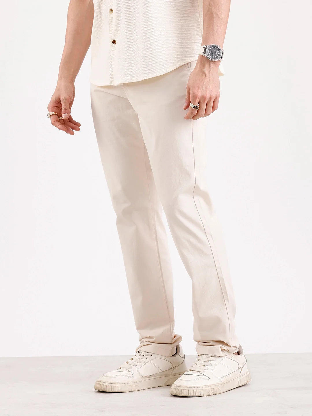 Solid Slim Fit Trouser | Cream