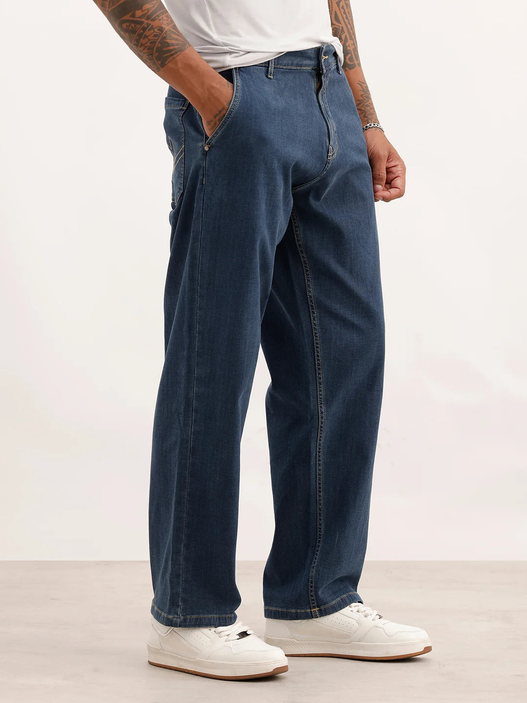 Solid Loose Fit Denim Jeans | Blue