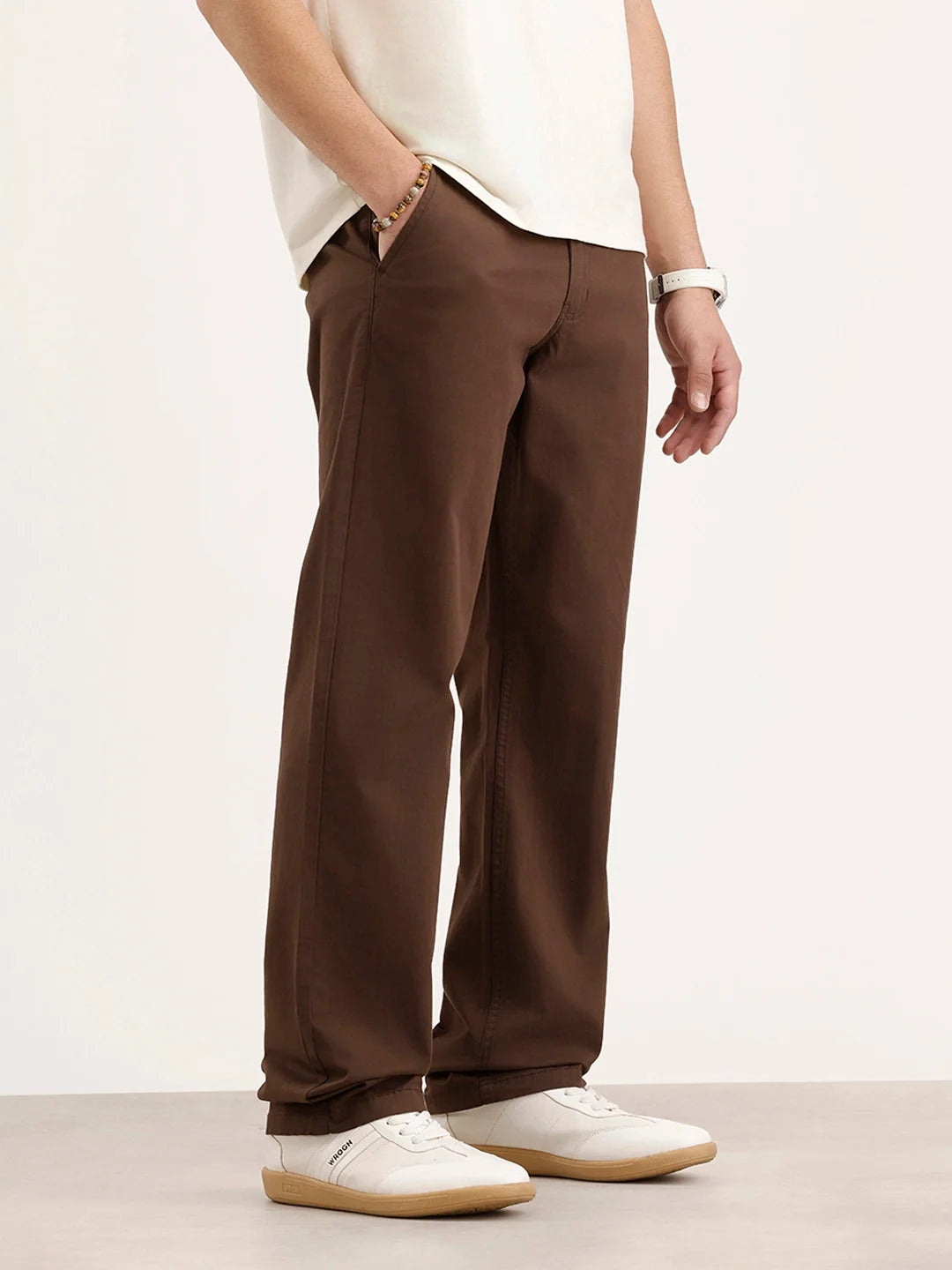 Solid Straight Fit Trouser | Brown