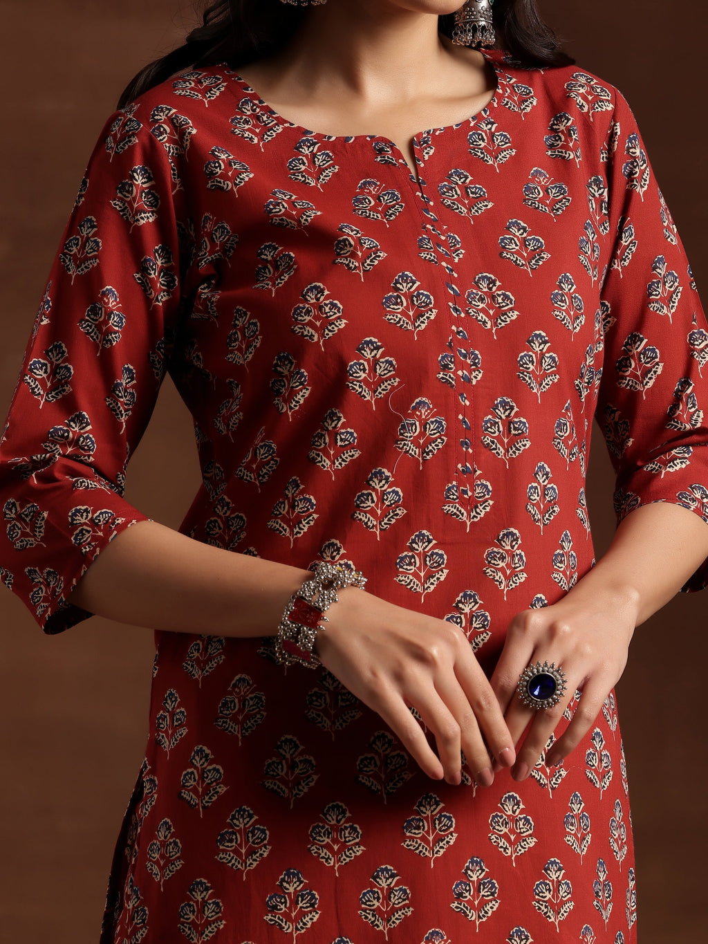 Libas Rust Printed Cotton Straight Suit With Dupatta