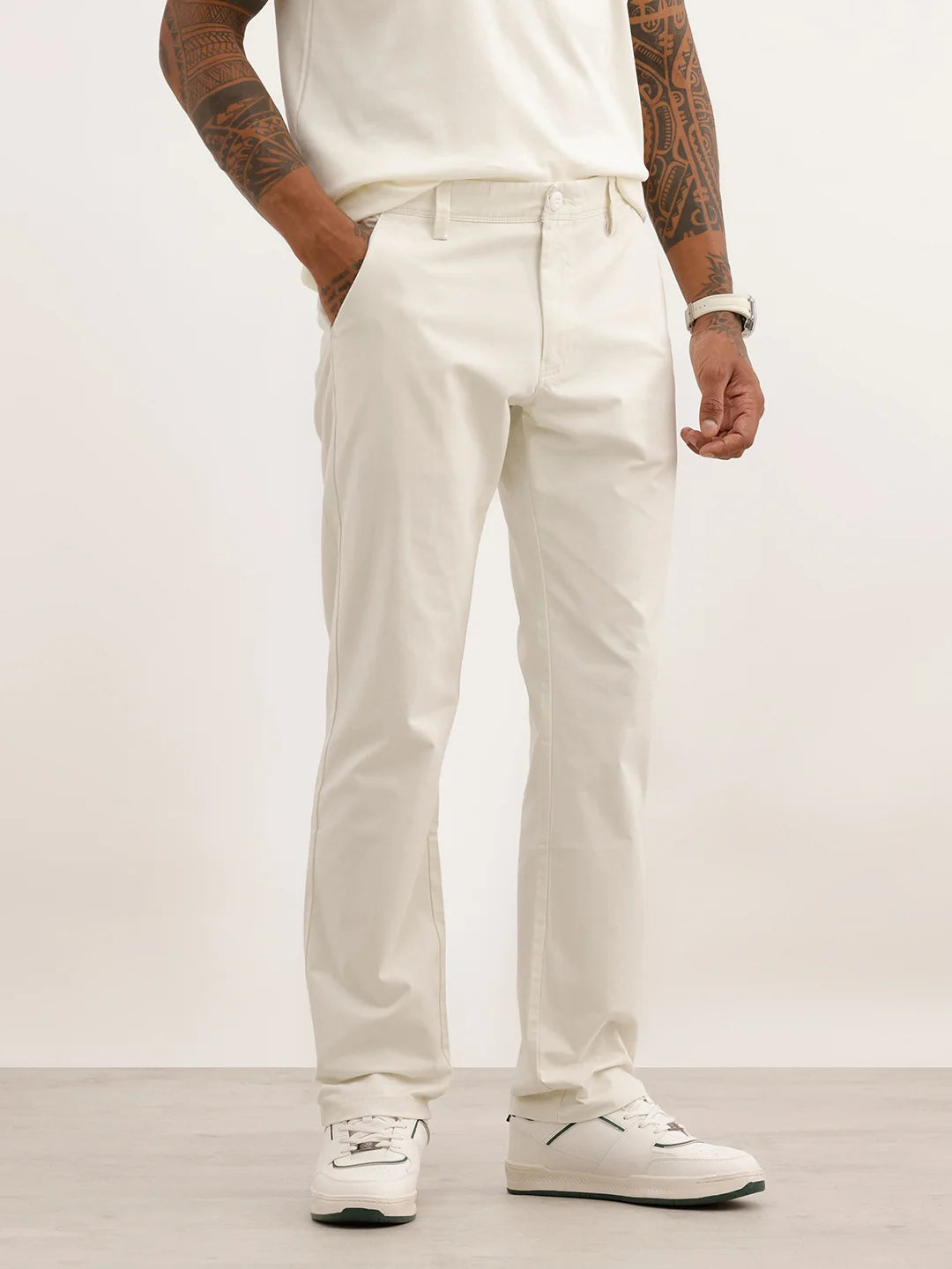 Classic Solid Straight Fit Trouser | White