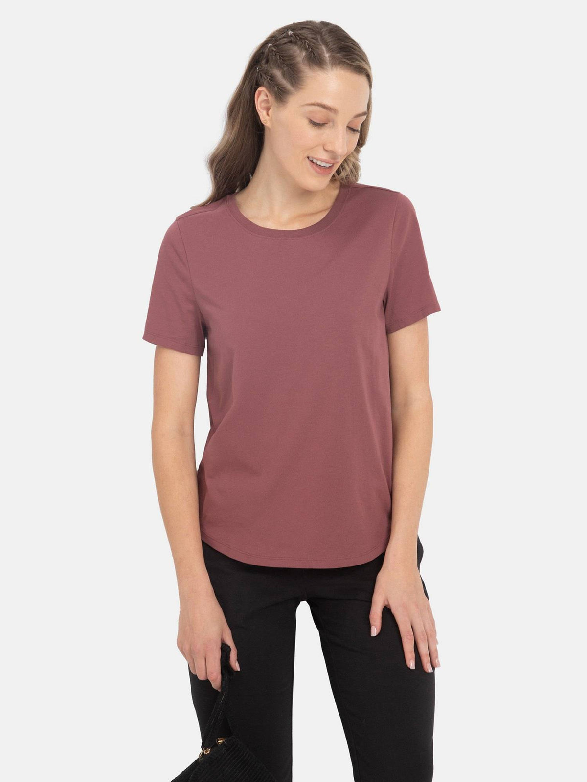 AW88 Women Cotton Rich Relaxed Fit Curved Hem Styled T-Shirt - Wild Ginger | TS56 - view 5