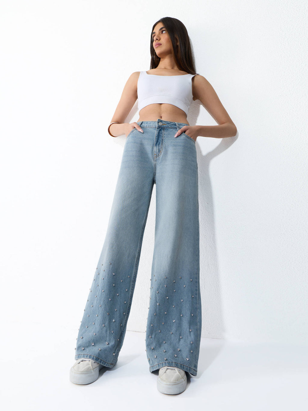 Wide-Leg Denim: Icy Drip Blue Jeans | WL90 - view 5