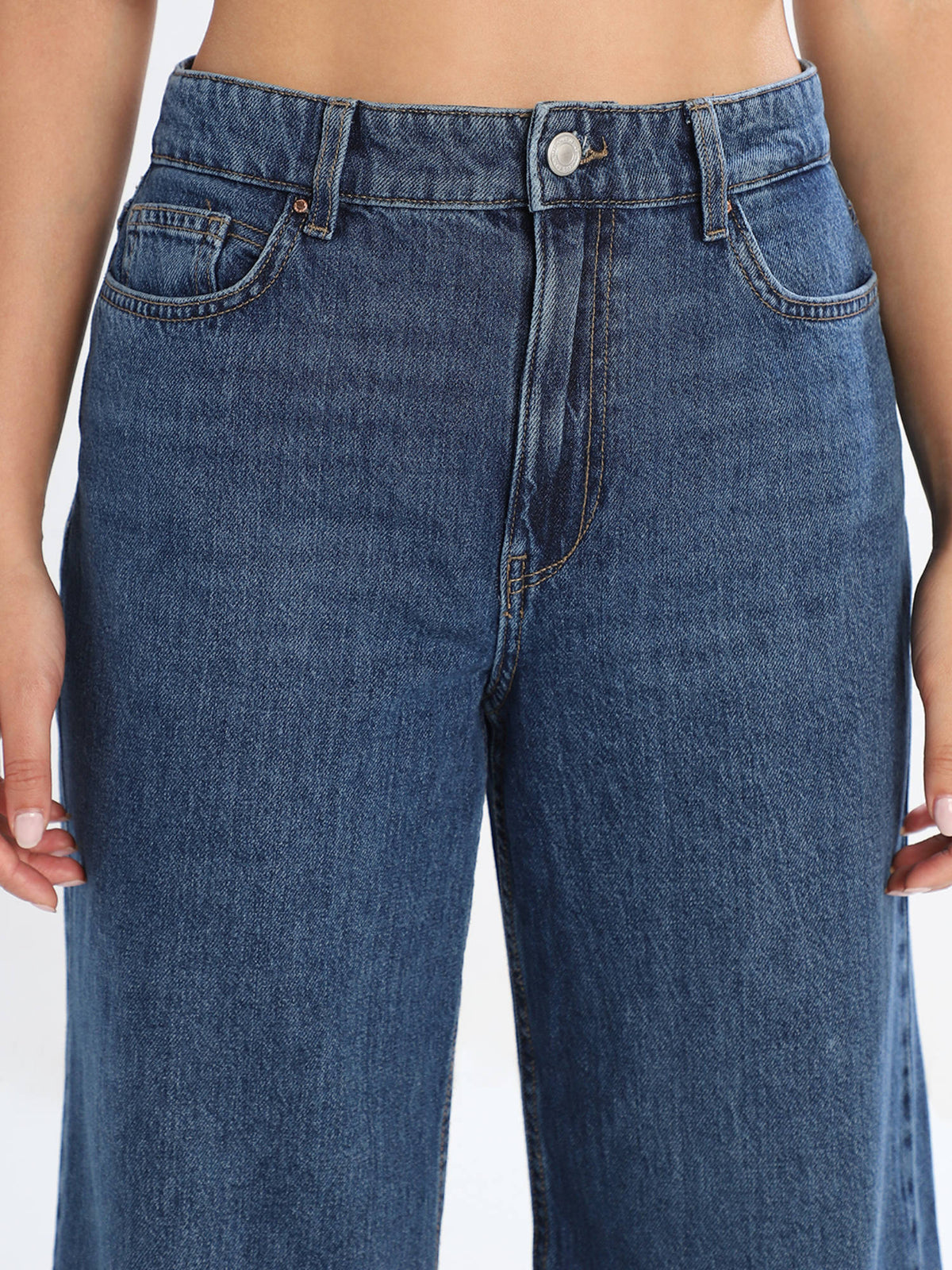 Solid Wide Leg High Rise Blue Jeans | WL90 - view 3