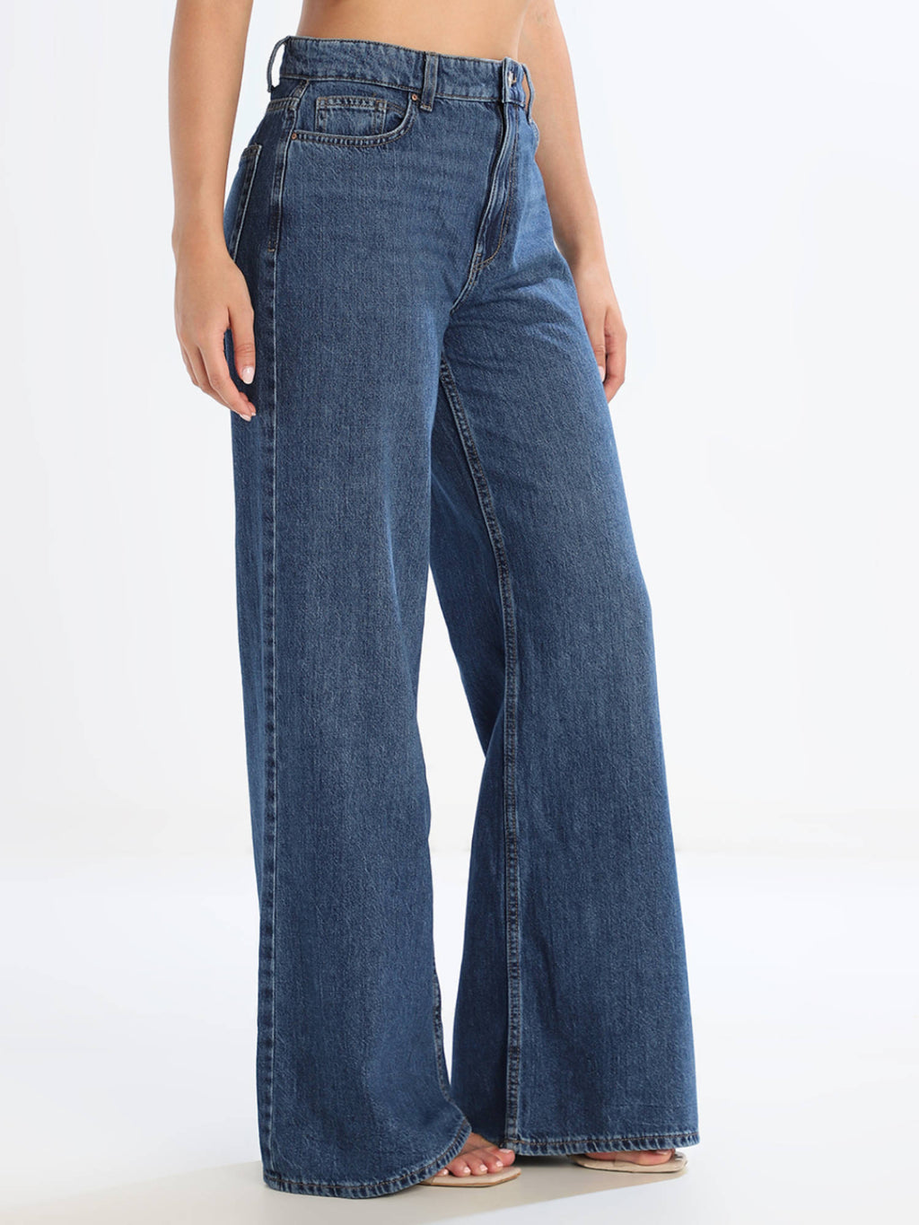 Solid Wide Leg High Rise Blue Jeans | WL90 - view 4