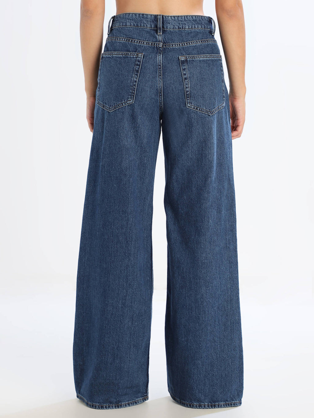 Solid Wide Leg High Rise Blue Jeans | WL90 - view 5