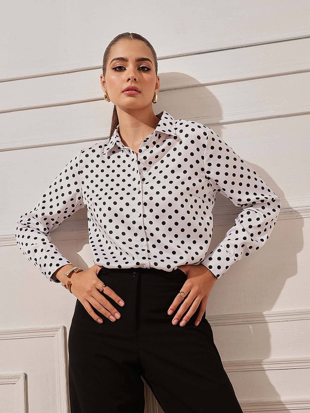 White Polka Dots Casual Shirt | S67 - view 1