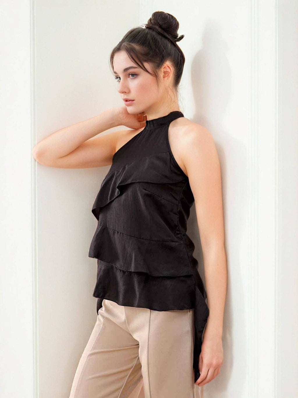 Women Orange Regular Fit Solid Ruffled Top | HT67 - view 10