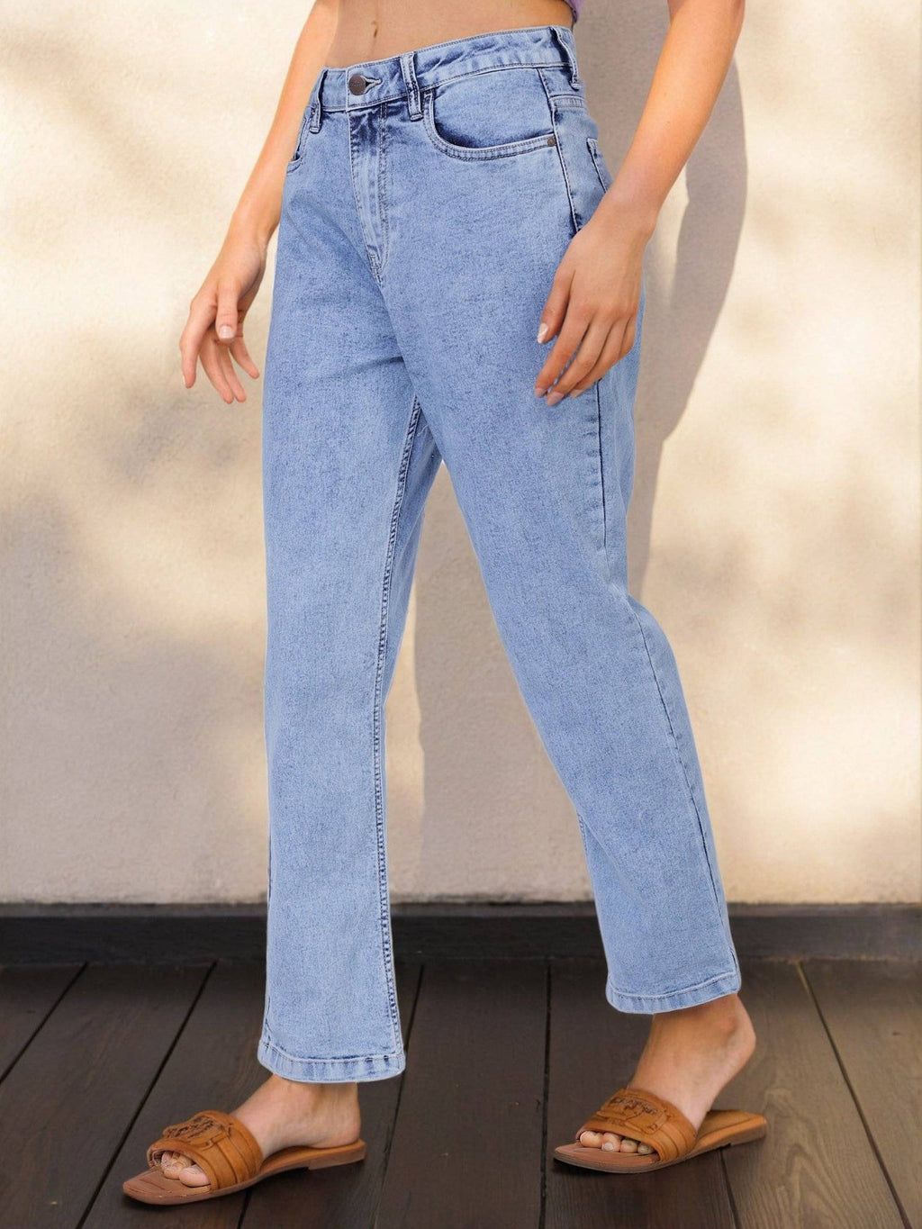 Women Blue Straight Fit Solid Mid-Rise Jeans | ST23 - view 1