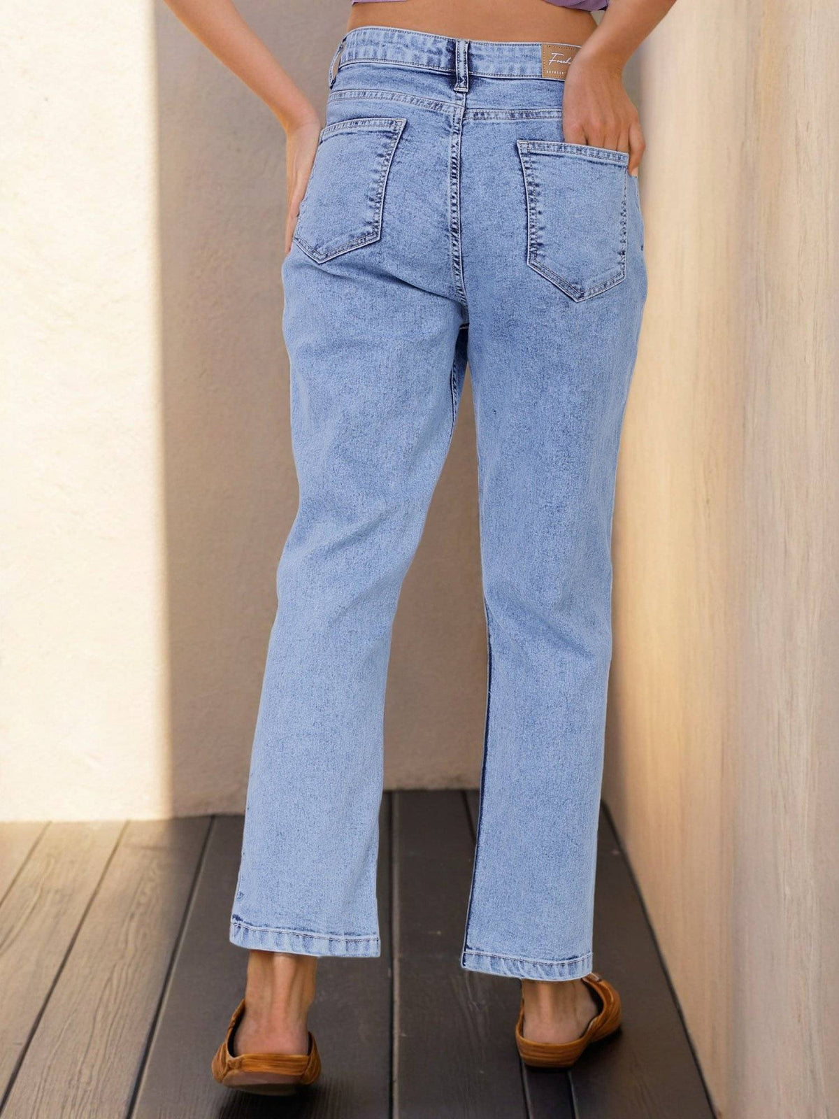 Women Blue Straight Fit Solid Mid-Rise Jeans | ST23 - view 4