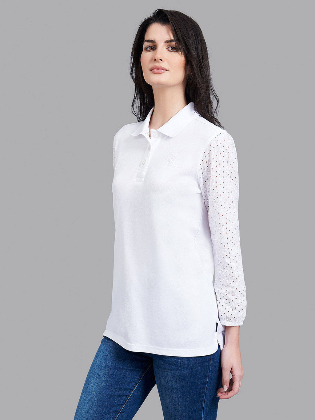 White Solid Lovely In Lace Polo | PW43 - view 2