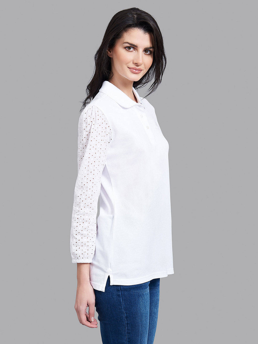 White Solid Lovely In Lace Polo | PW43 - view 6