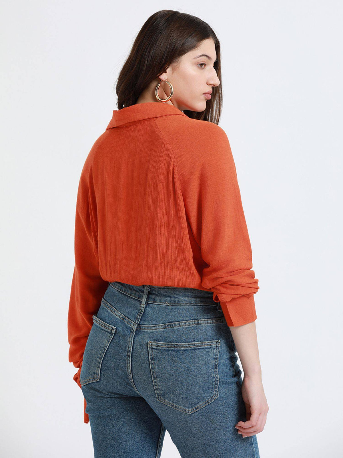 Rust Full Sleeves Oversized Solid Casual Shirt | S67 - view 3