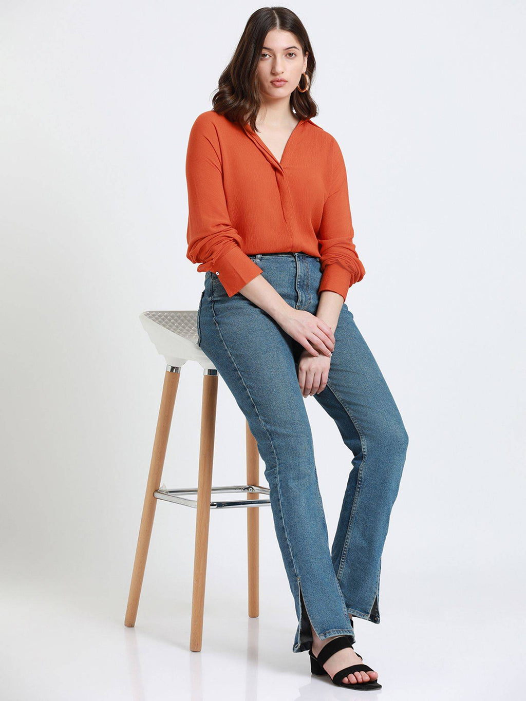 Rust Full Sleeves Oversized Solid Casual Shirt | S67 - view 5