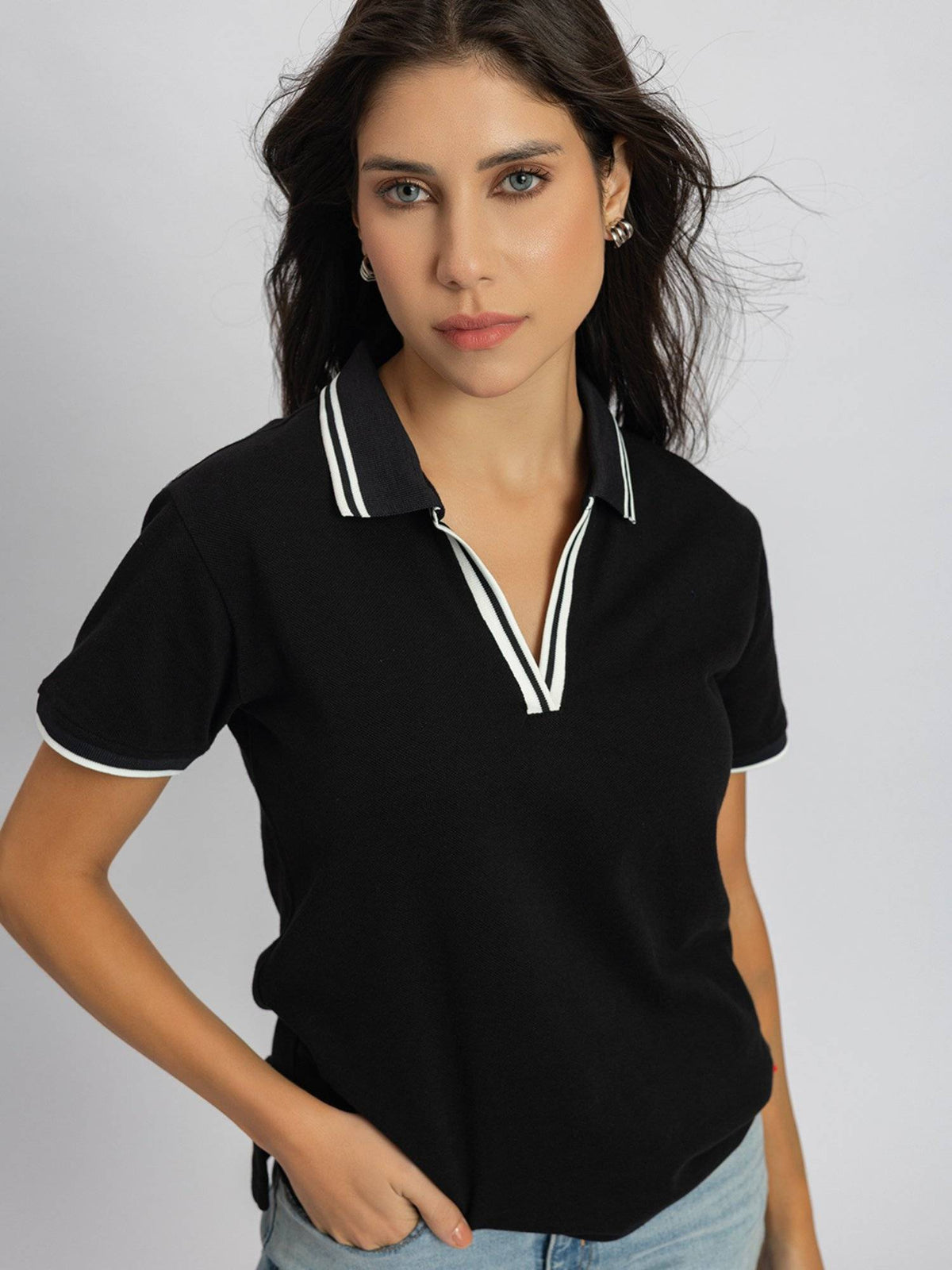 Pure Cotton Black Polo T-Shirt | PW43 - view 1