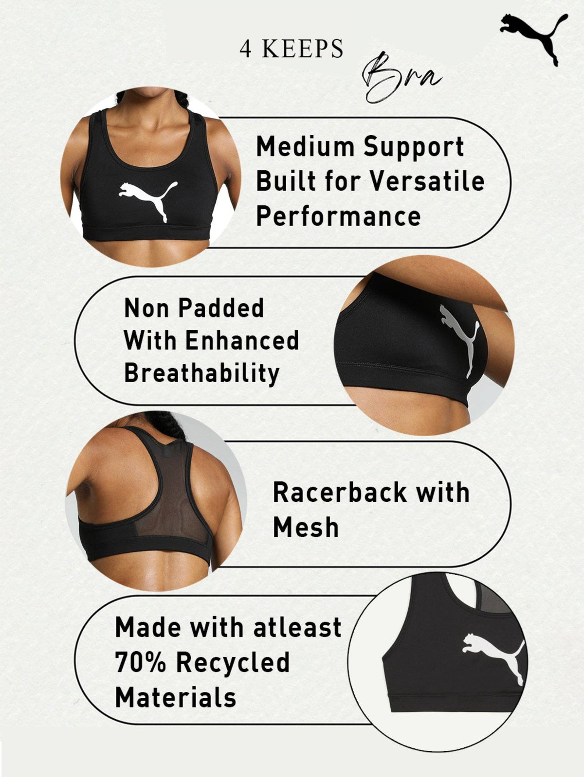 4 Keeps Womens Black Sports Bra | sb09 - view 8