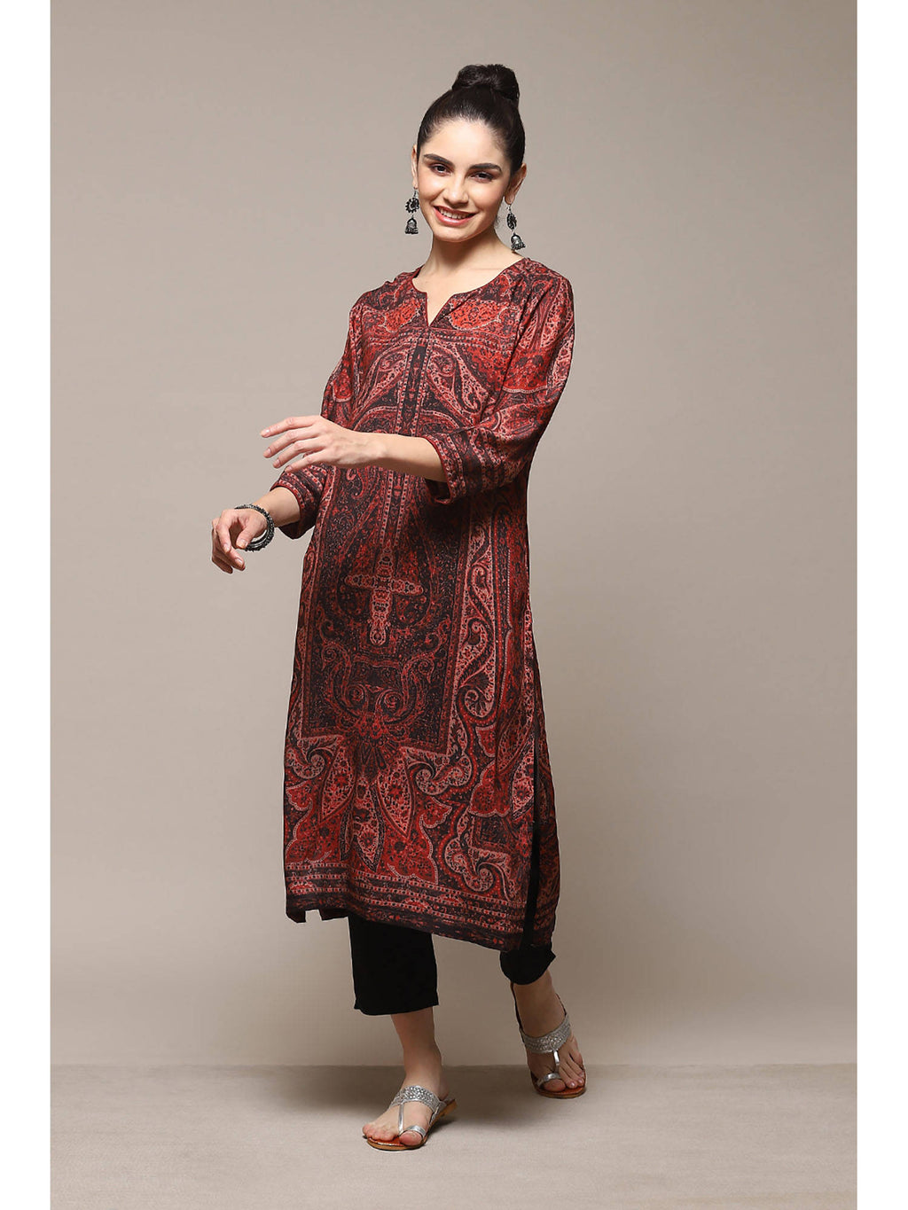 Dull Rust Rayon Straight Printed Kurta | KDG - view 1