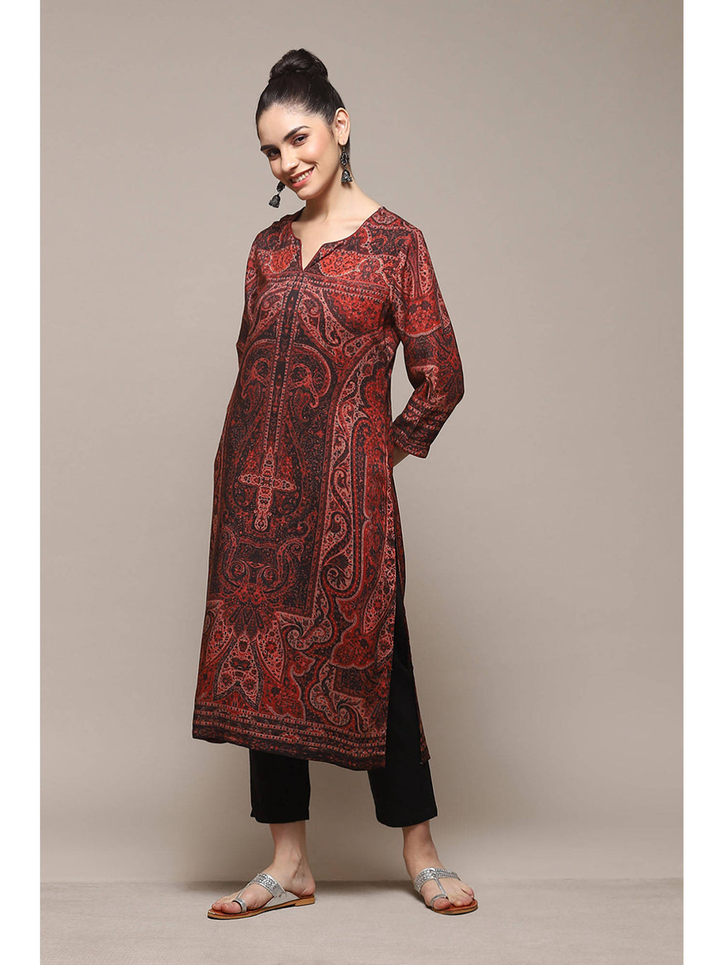 Dull Rust Rayon Straight Printed Kurta | KDG - view 3