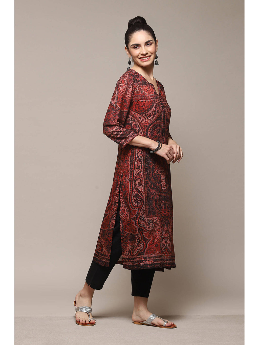 Dull Rust Rayon Straight Printed Kurta | KDG - view 4
