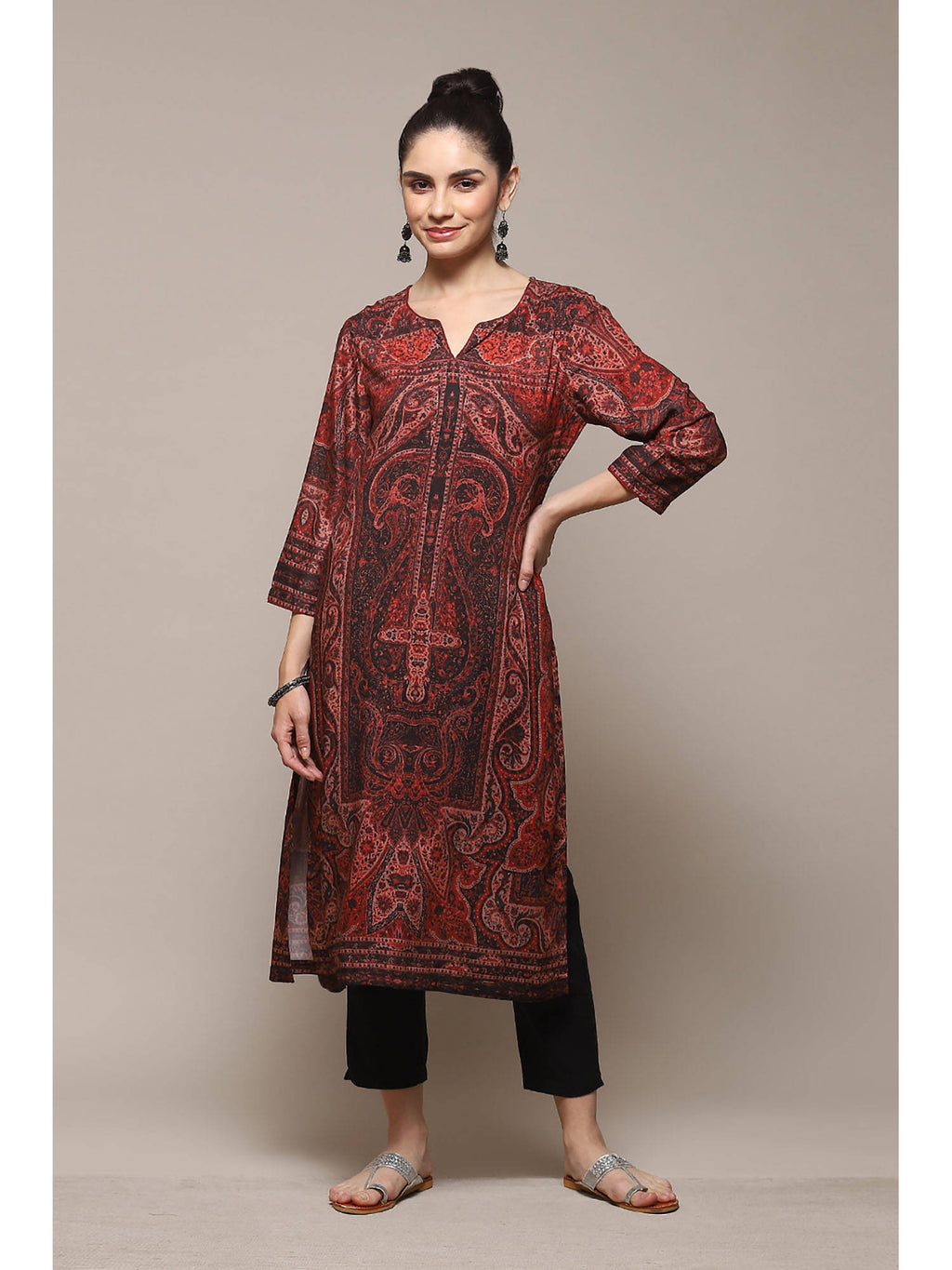 Dull Rust Rayon Straight Printed Kurta | KDG - view 6