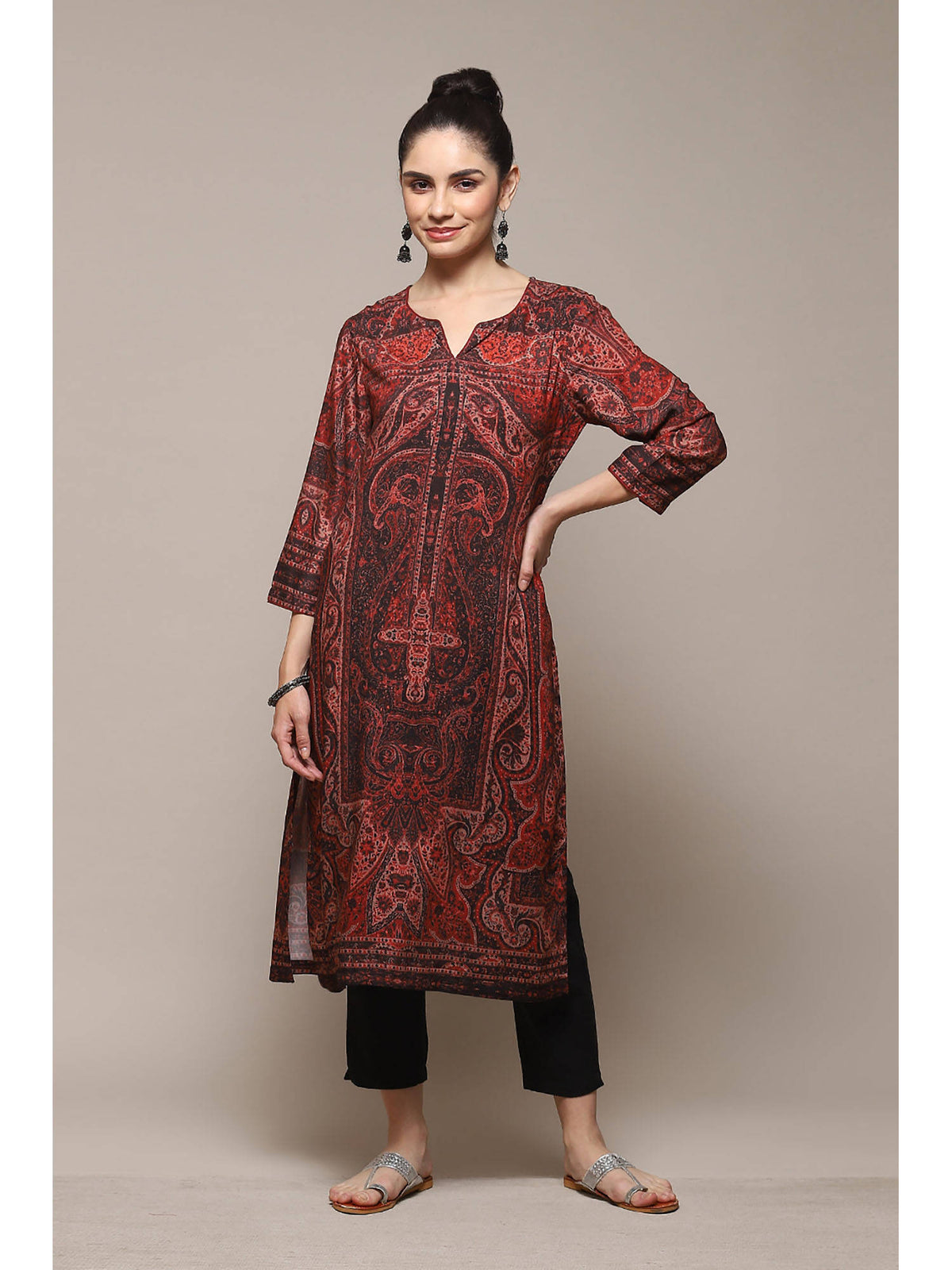 Dull Rust Rayon Straight Printed Kurta | KDG - view 6