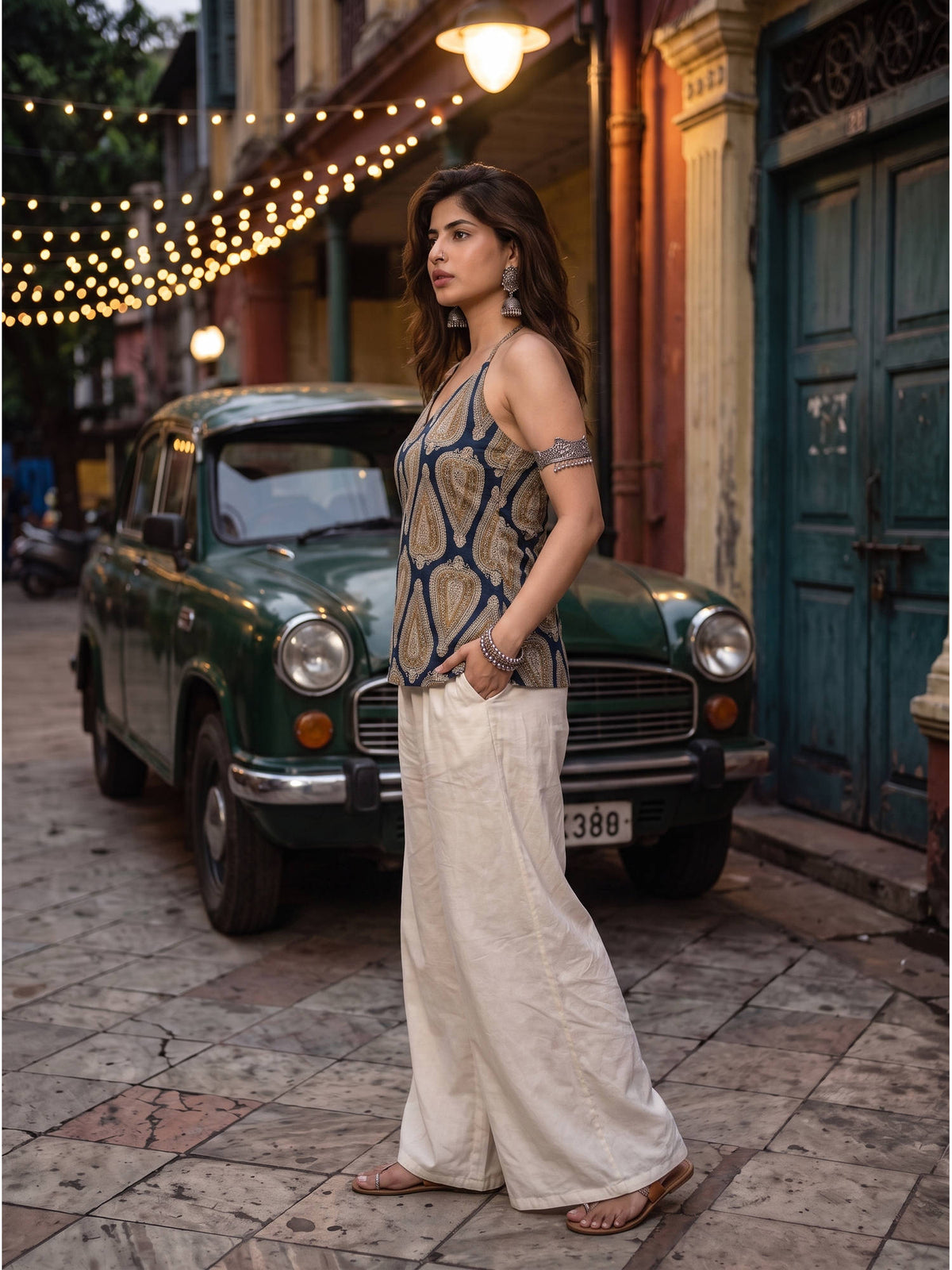 Indigo Kashish Pure Cotton Printed Halter Smocked Back Top | HT67 - view 3