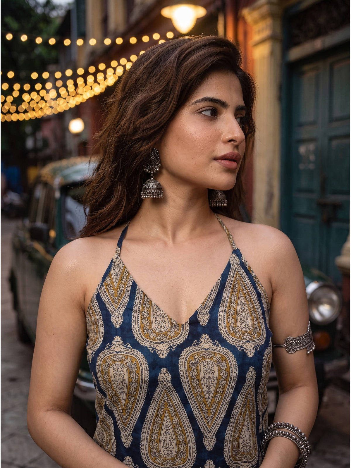 Indigo Kashish Pure Cotton Printed Halter Smocked Back Top | HT67 - view 4