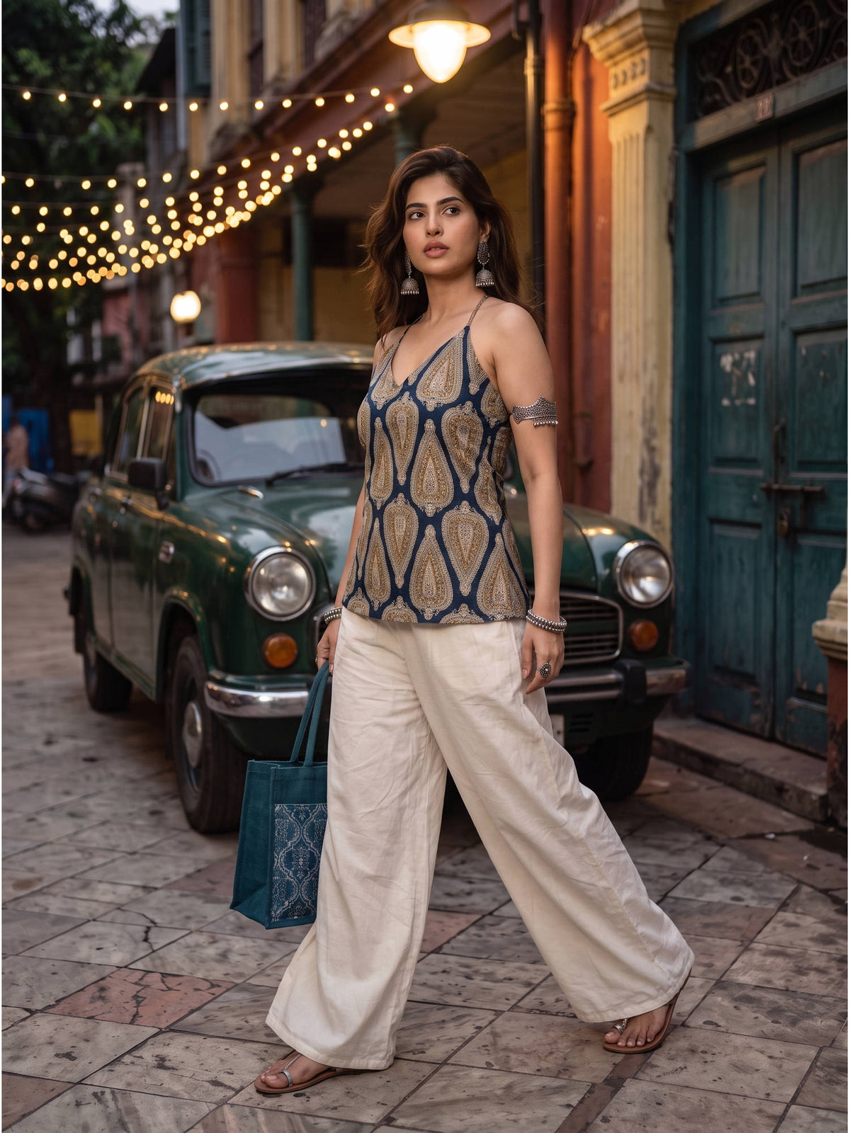 Indigo Kashish Pure Cotton Printed Halter Smocked Back Top | HT67 - view 5