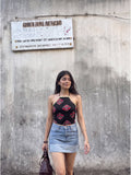 Black Zevar Pure Cotton Printed Halter Crop Top | CT61 - view 1