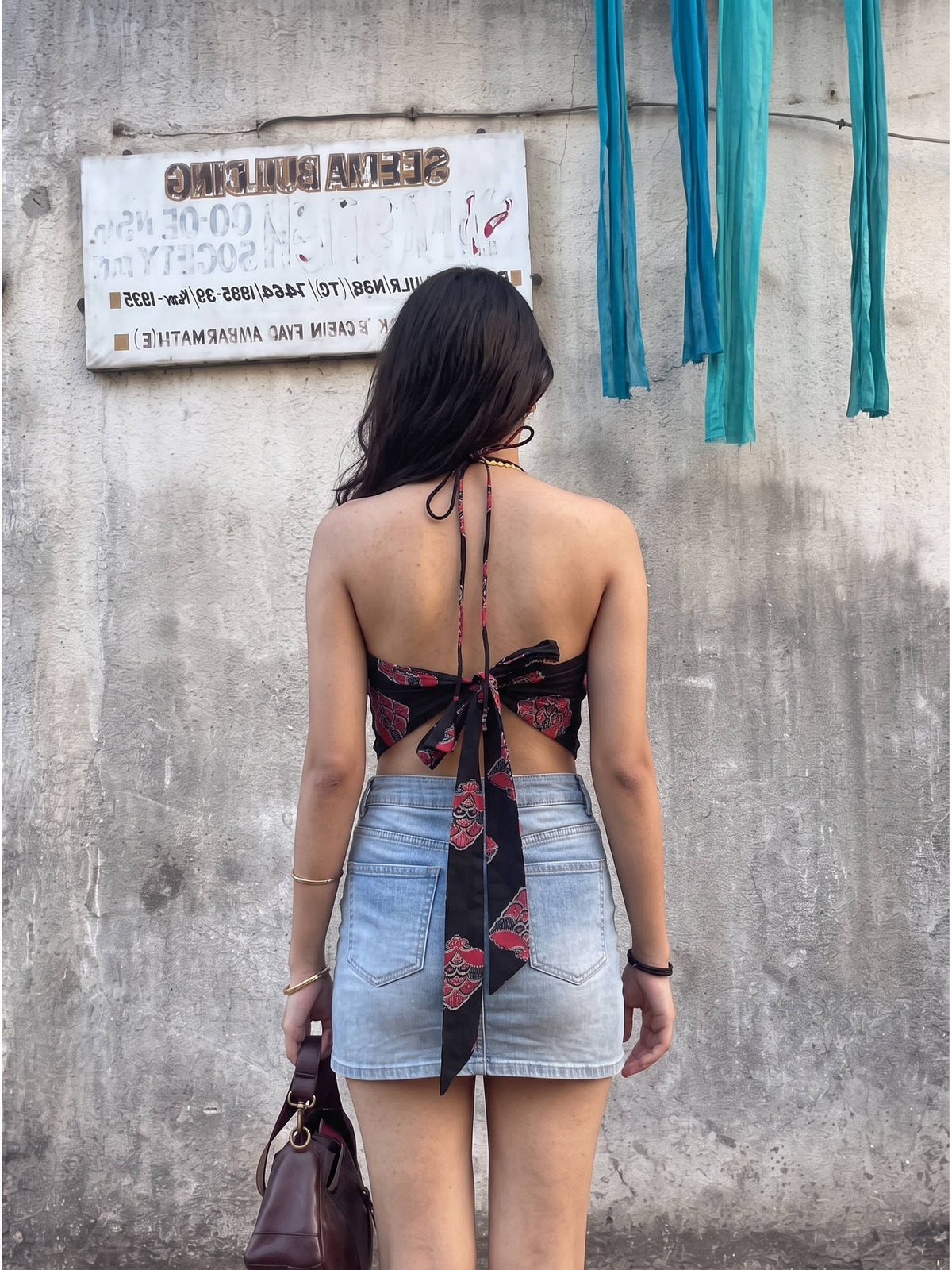 Black Zevar Pure Cotton Printed Halter Crop Top | CT61 - view 2