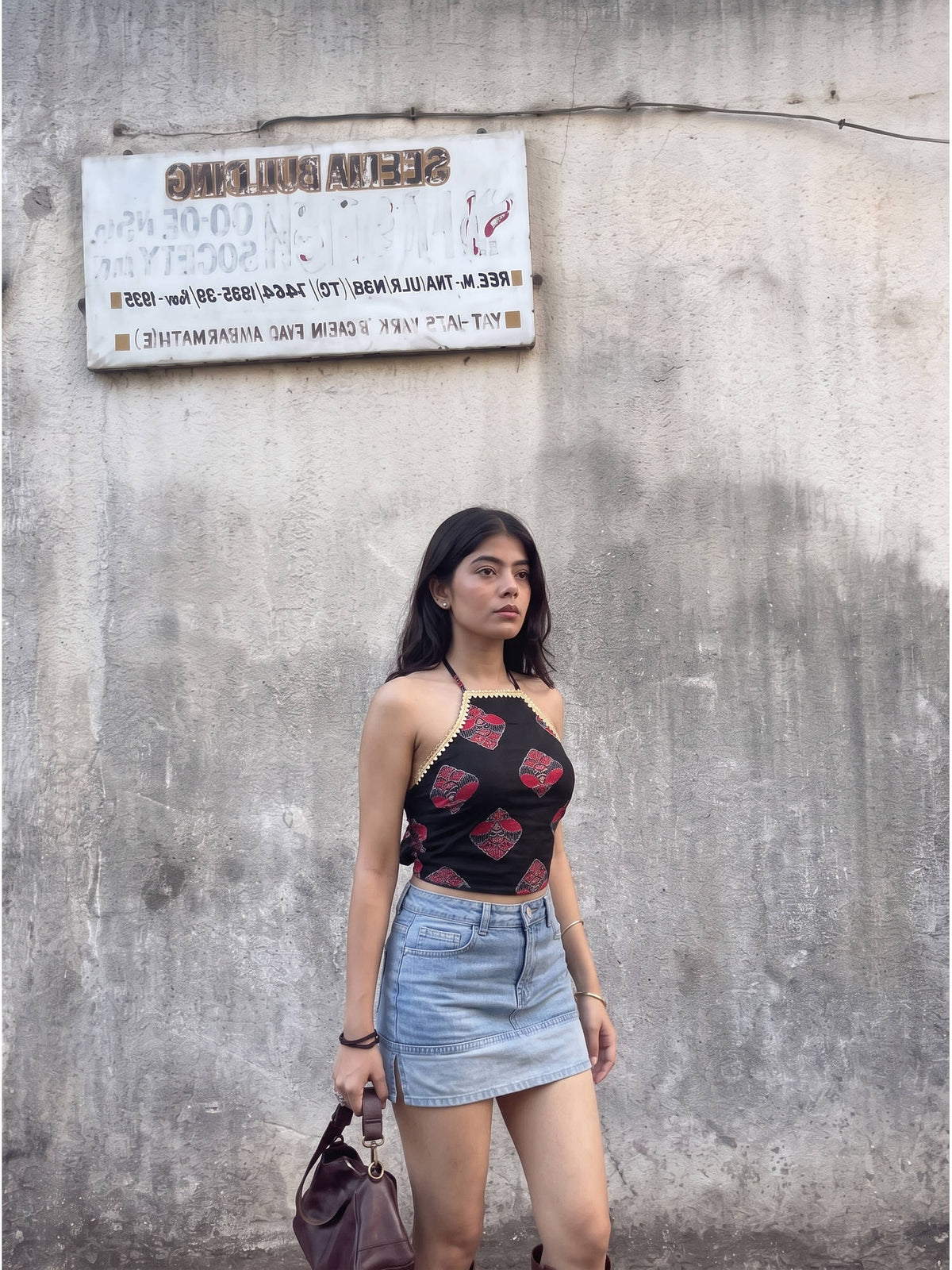 Black Zevar Pure Cotton Printed Halter Crop Top | CT61 - view 5