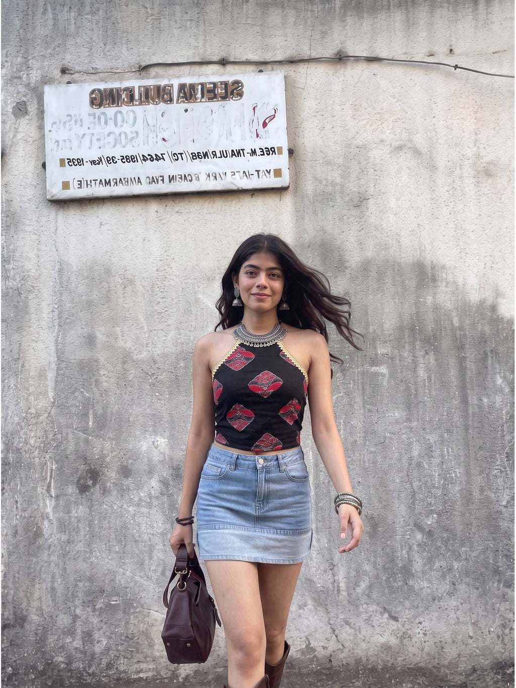 Black Zevar Pure Cotton Printed Halter Crop Top | CT61 - view 6