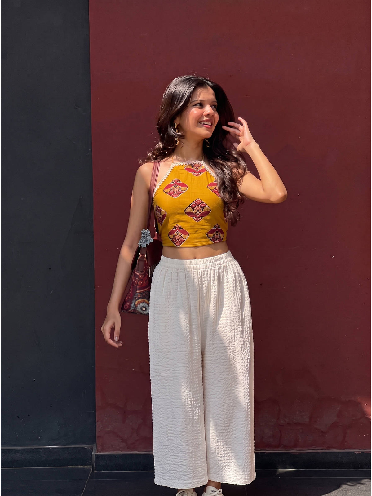 Red Zevar Pure Cotton Printed Halter Crop Top | CT61 - view 11