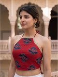 Red Zevar Pure Cotton Printed Halter Crop Top | CT61 - view 1