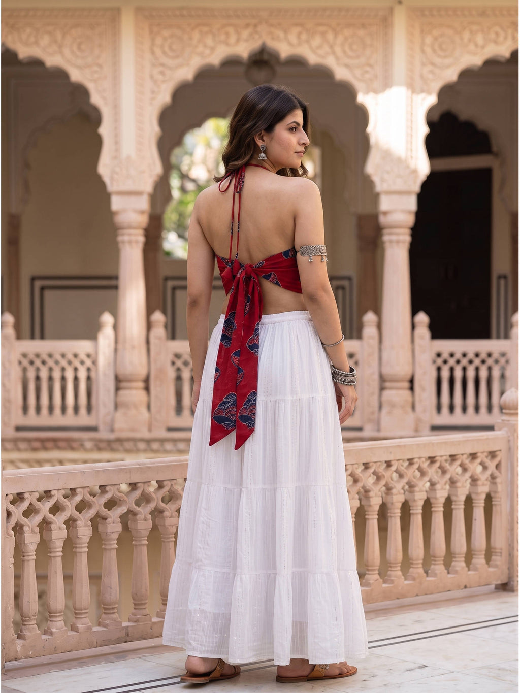 Red Zevar Pure Cotton Printed Halter Crop Top | CT61 - view 2